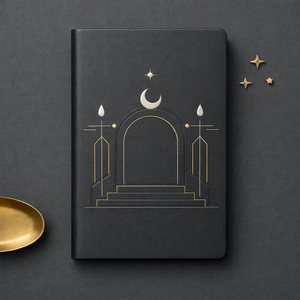 Diario de Tapa Dura de Cuero PU Negro con Grabado en Relieve Dorado, Cuaderno con Diseño de Luna Creciente, Diario de Escritura Premium para Notas y Apuntes - Product Image 1