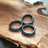 Anneau de santé en hématite à facettes courbes plates Anneau en hématite noire naturelle pour hommes et femmes Anneau en hématite non magnétique