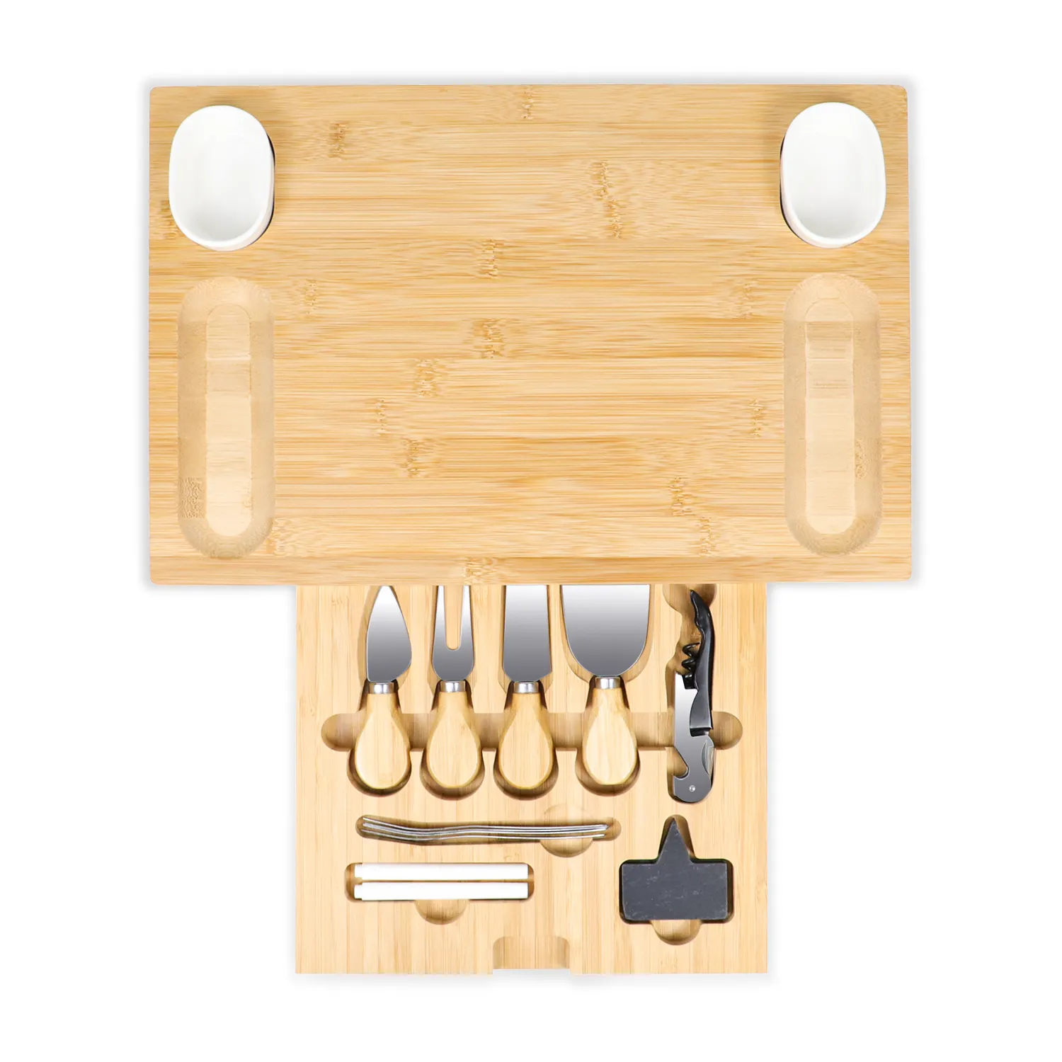 Tre pho mát Board charcuterie Board Set với dao kéo-Slide-out ngăn kéo bao gồm 4 thép không gỉ phục vụ đồ dùng