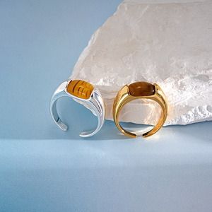 Minimalist Wrap Tiger Eye <b>Stone</b> <b>Ring</b> 18K Gold Silver <b>Two</b> Tone Plated Chunky Wide Band Statement Finger <b>Ring</b> - Product Image 6