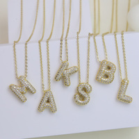 Bulle Lettres Colliers Plaqué Or Plein Zircon Initiale Hip Hop Mode Pendentif Collier