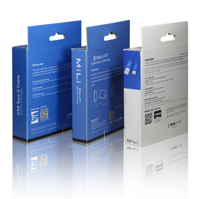 Custom Paper Boxes Packaging Electronic Products USB Data Cable Packaging Box Charging Cable Packaging Box