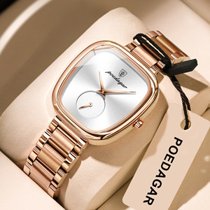 Montre à quartz élégante de style vintage pour <span class=keywords><strong>femme</strong></span>, boîtier tonneau en alliage de luxe léger, acier inoxydable, largeur 16 mm - Product Image 3
