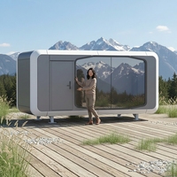 Cabane Apple moderne préfabriquée en acier et polycarbonate, maisonnette mobile sur roues entièrement équipée, pod de jardin, bureau portable, maison de jardin