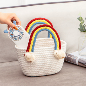 2026 Rainbow <b>Handbag</b>, Straw Woven Bag, Cotton Rope Handmade Basket, Beach <b>Handbag</b>, Versatile Tassel Woven Fashion <b>Small</b> Bag - Product Image 2
