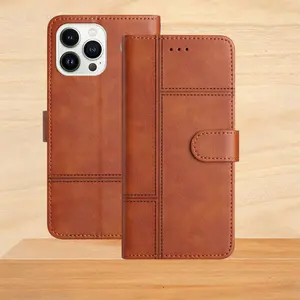 Casing ponsel kulit bisnis iphone, dompet pu flip untuk iphone 15 14 13 12 11, tas ponsel untuk iphone 15 pro max