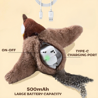 Jouet interactif pour chat en peluche rechargeable par USB, avec couineur, imitant un passereau, avec ailes battantes automatiques