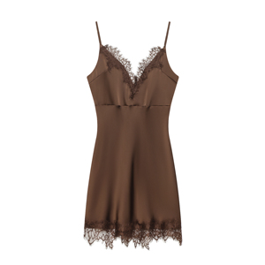 <span class=keywords><strong>Abito</strong></span> <span class=keywords><strong>Mini</strong></span> Slip in <span class=keywords><strong>Raso</strong></span> di Seta con Pizzo in Tinta Unita in 2 Varianti di Colore Moda Casual per Donne - Product Image 2