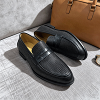 Mocassins décontractés en cuir véritable à enfiler, motif quadrillé en relief, antidérapants, légers, toutes saisons, noirs