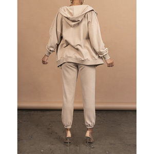 Ensemble de survêtement décontracté pour femme avec logo personnalisé, sweat à capuche zippé et pantalon de survêtement, ensemble 2 pièces, jogging - Product Image 3