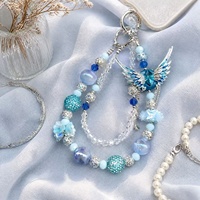 Breloque de téléphone ange ailé bleu de luxe, cordon perlé en strass de cristal, perle Shamballa turquoise, bijoux faits à la main, vente en gros