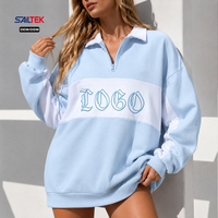 Sweat-shirt à col zippé avec logo personnalisé et blocs de couleur, coupe oversize, pour femme, style streetwear décontracté