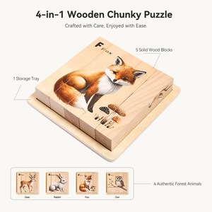<span class=keywords><strong>Puzzle</strong></span> in Legno Montessori <span class=keywords><strong>4</strong></span> in 1 con Animali, Gioco Educativo di Abbinamento per Bambini e Prescolare - Product Image 6