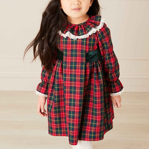 Custom Vintage Polyester <strong>Tartan</strong> Lace Sleeve Striped Red Plaid <strong>Baby</strong> <strong>Dress</strong> Plaid <strong>Dresses</strong> for Girls - Product Image 1