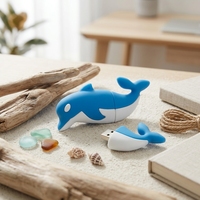Clé USB en forme de dauphin bleu et blanc, en PVC souple, design séparé, pour cadeau promotionnel