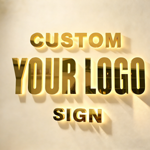 Placa de Sinalização Personalizada em Ouro com Seu <span class=keywords><strong>Logo</strong></span>, Sinalização LED 3D para Exibição de <span class=keywords><strong>Logo</strong></span> de Marca Personalizada - Product Image 1