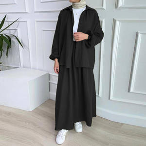 hot sale Fashion summer women's wrinkled puff sleeve long-sleeved Muslim dress <b>skirt</b> suit - Product Image 2