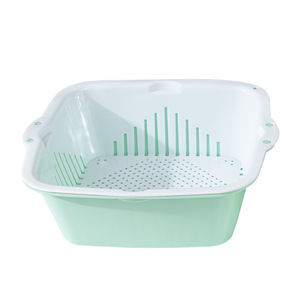 Square Double Layer Drain Basket L Size <b>Stackable</b> Kitchen Fruit Vegetable <b>Storage</b> <b>Container</b> Mixed Color - Product Image 5