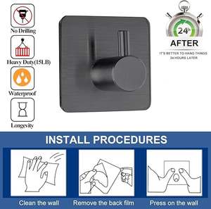Dropshipping Shopify Black <b>Adhesive</b> Towel <b>Hooks</b> Heavy Duty Stick on Wall <b>Hooks</b> Shower <b>Hooks</b> - Product Image 3