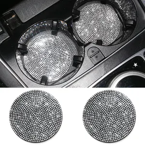 Strass Bling Diamant Hars Water Cup Houder Ronde Plastic Siliconen Anti-Slip Crystal Car Cup Coaster