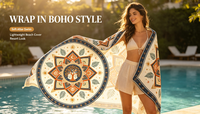 Round Cotton Beach Towel Cut Loop Front Terry Back Boho Mandala Printed Large Blanket for Beach Picnic Yoga