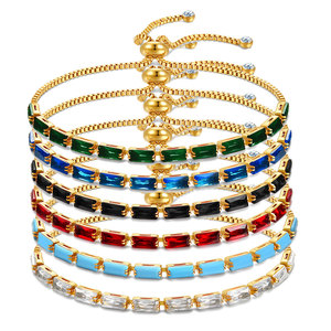 Summer Tennis <strong>Bracelet</strong> 316L Stainless Steel Hyallergenic PVD 18K <strong>Gold</strong> Zircon <strong>Bracelet</strong> Color Retention <strong>Adjustable</strong> Pull-out Bangle - Product Image 1