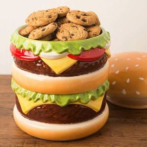 Tùy Chỉnh Handmade Nhà Bếp Trang Trí Nội Thất Centrepiece Bánh <span class=keywords><strong>Hamburger</strong></span> Hình Dạng Lưu Trữ Canister Sứ Chessburger <span class=keywords><strong>Cookie</strong></span> <span class=keywords><strong>Jar</strong></span> - Product Image 2