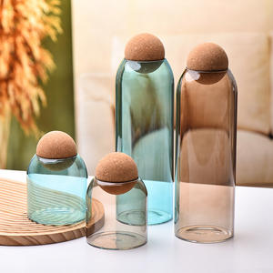 Kustomisasi 450ml 1300ml stoples penyimpanan kaca borosilikat tinggi gabus untuk tutup bola Amber biru untuk makanan untuk biji kopi - Product Image 1