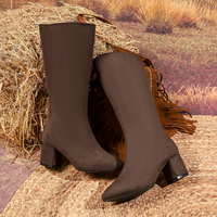 Bottes mi-mollet en daim noir pour femmes, bout carré, talon carré, fermeture éclair, bottes d'hiver, chaussures décontractées à la mode pour dames