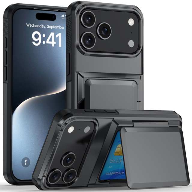 Hidden Card Wallet Function Design 2-in-1 TPU Phone Case for iPhone 17 Pro Max Shockproof Cover Card Holder Mobile Phone Cases