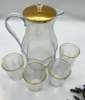 Ensemble de 6 pièces de bouilloire rétro de luxe légère eau froide une cruche avec 4 tasses et plateau ensembles de pichets à thé en plastique pour la fête à la maison