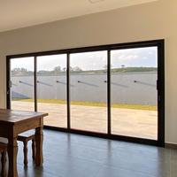 Porte coulissante noire à cadre fin et fermeture douce pour la maison, salon, chambre, cuisine, balcon, en verre et aluminium