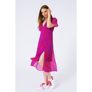 Vestido maxi de gasa con cuello en V y manga corta con estampado floral - Product Image 6