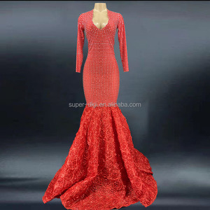 <span class=keywords><strong>Robe</strong></span> de mariée de forme sirène, rouge, paillettes, Floral, Simple, robes de <span class=keywords><strong>Cocktail</strong></span>, tenue de soirée de luxe, pour femmes, élégante - Product Image 1