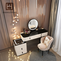 Commode en bois à 4 tiroirs de luxe nordique blanche pour chambre à coucher table de maquillage avec miroir à led coiffeuse à tiroirs