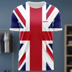 Camiseta Deportiva Personalizada con la Bandera del Reino Unido, Diseño Union Jack, para Hombre y Mujer, Logotipo Frontal, Lona Estampada, Poliéster/Algodón Teñido Liso de Alta Calidad - Product Image 2