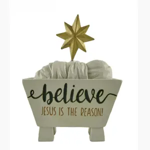 New Design Resin Jesus Figurine Manger with Star-Believe Jesus is the Reason Statue for Christmas