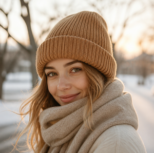 <strong>Wool</strong> Blend Ribbed <strong>Knit</strong> Beanie Hat Warm Thick Winter Cap Unisex Stretchy Folded Cuff OEM Custom Logo Wholesale Men Women Adult - Product Image 3