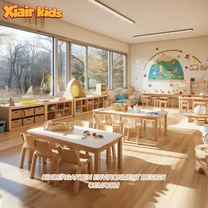 Suministros preescolares Muebles Montessori Guardería Kindergarten Mesa escolar Juegos de sillas Cuidado de Niños de madera Guardería Diseño de aula