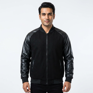 Custom Luxury Black Leather Varsity Jacket for Men Embroidered Sleeve Letterman <b>Top</b> Fit Puff Printing - Product Image 1
