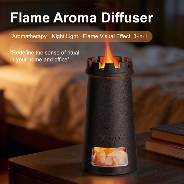 3-in-1 Flame Aroma Diffuser USB Powered 80ml Water Capacity Essential Oil Timer 1-5H Quiet Operation Household Remote Control 1