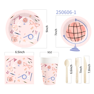 DAMAI New Customized Design Geometric Theme <b>Disposable</b> Dessert Dinner Paper Plates Cups Napkin Tableware Set for Party Supplies - Product Image 5