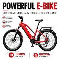 Vélo robuste à moteur central léger et rapide, cadre en alliage d'aluminium durable, batterie au lithium, frein à disque hydraulique, 10 vitesses, 500W, 27,5 pouces