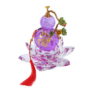 Crystal Gourd <b>Ornament</b> Glass Purple Yellow With Lotus Base Home Decoration Gift - Product Image 5