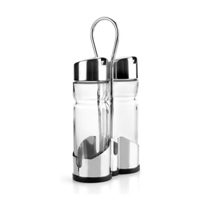 Set di 2 Pezzi: Oliera e Acetiera in Vetro con Coperchio in Metallo e Supporto per Uso in Cucina - Product Image 1