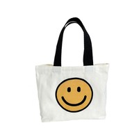Sac à main mini en toile motif visage souriant pour l'été 2026 – Sac fourre-tout décontracté et tendance pour femme, petit sac à main en toile pour usage quotidien