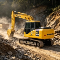 Hidrolik Kontrol Valfiyle Donatılmış, Özenle Seçilmiş, İkinci El Komatsu PC130 Paletli Ekskavatör, Havaalanı Toprak İşleri İçin