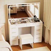 Table de toilette moderne en bois durable avec 10 tiroirs, bureau de maquillage avec plateau en verre, table de rangement pour chambre à coucher - Vente en gros