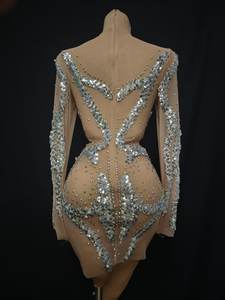 Vestido长袖亮片水钻夜总会派对迷你连衣裙女性短舞会鸡尾酒铅笔裙歌舞女郎节日服装 - Product Image 4