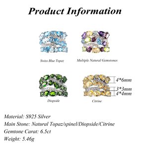 Alla moda rodiato 925 argento Sterling blu svizzero topazio/Diopside/anelli di gemma naturale citrino da donna - Product Image 2